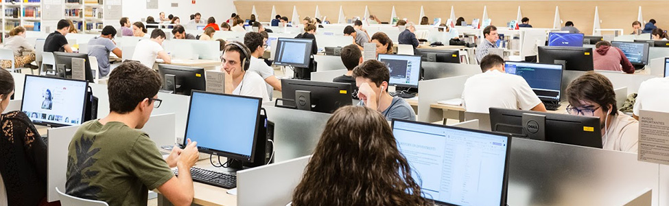 students in library