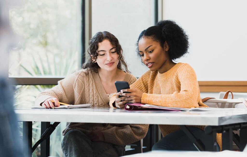 Two students working together