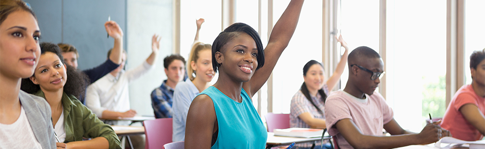 female student raising hand