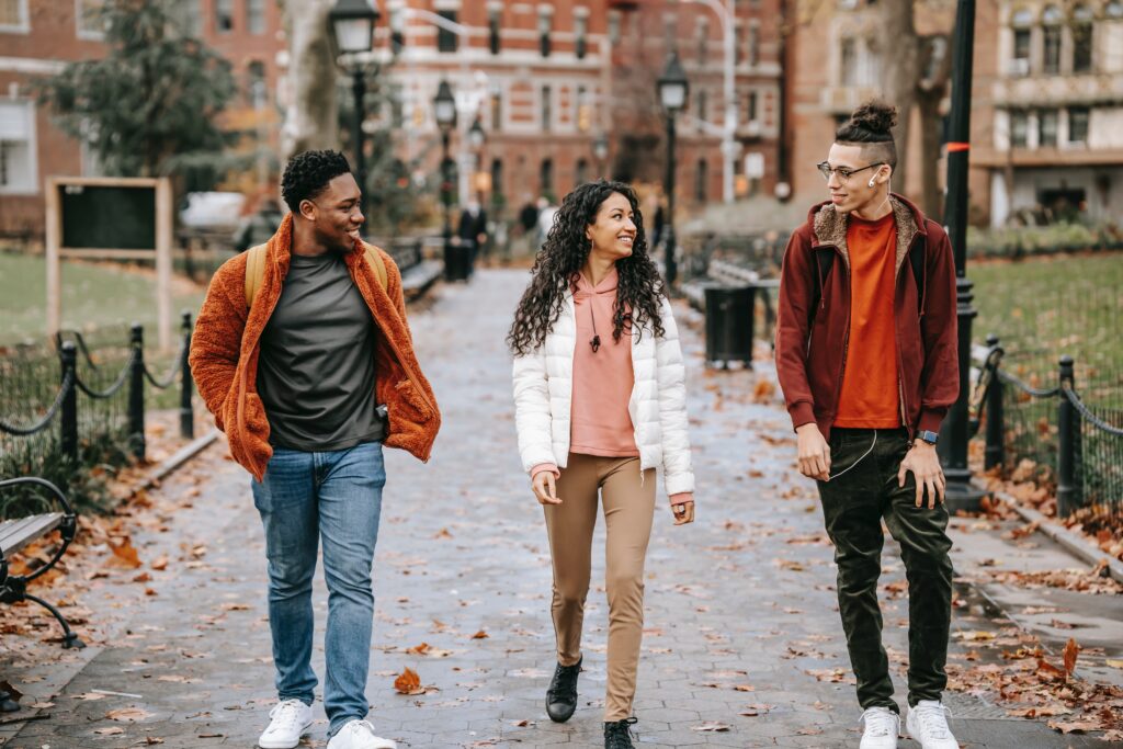 students walking on campus together