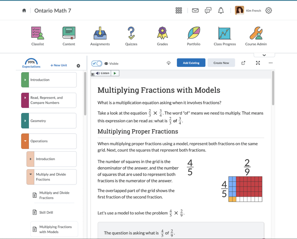 screenshot of bayfield ontario grade 7 math resource