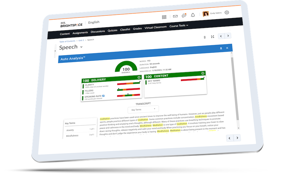 Auto Analysis in D2L Brightspace screenshot in tablet