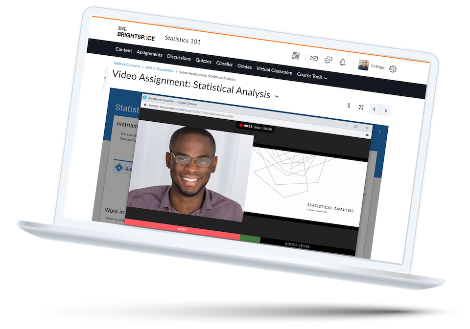 video assignment statistical analysis screenshot D2L Brightspace in laptop